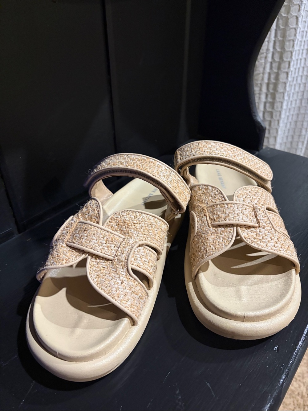 Lane Bryant Beige Woven Kids Sandals with Hook-and-Loop Straps